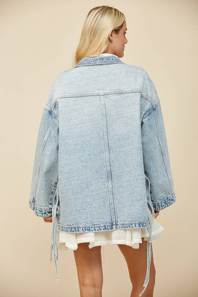 Adeline Boho Side Tie Oversized Denim Jacket