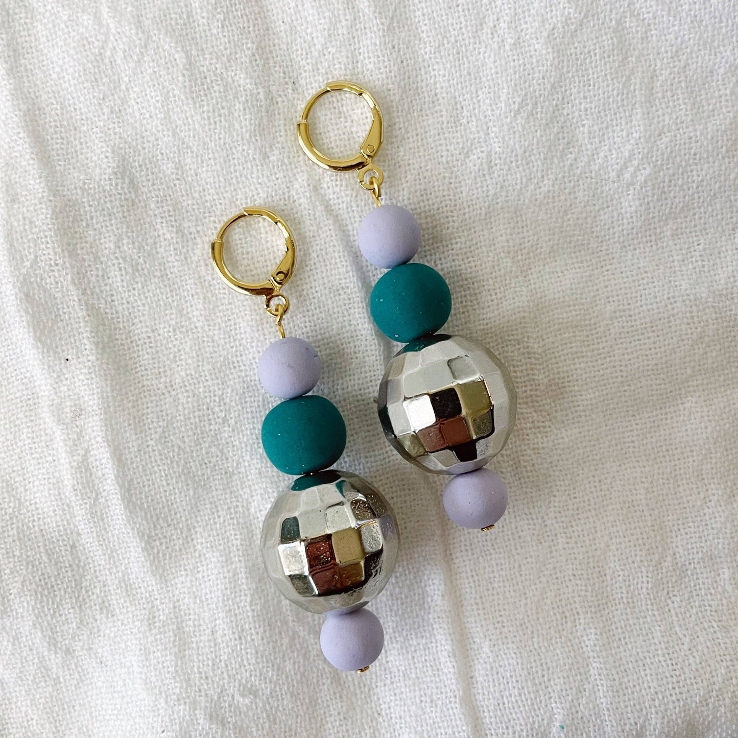 Disco Dangles in Polymer Clay Disco Ball Earrings in Cool