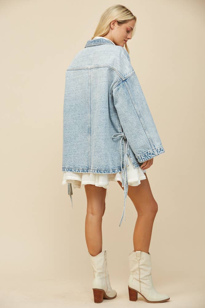 Adeline Boho Side Tie Oversized Denim Jacket