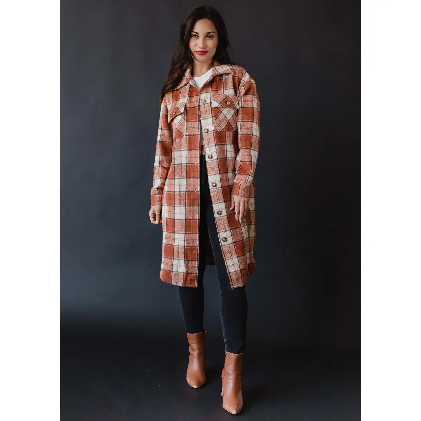 Cleo Rust, Cream & Brown Plaid Long Flannel