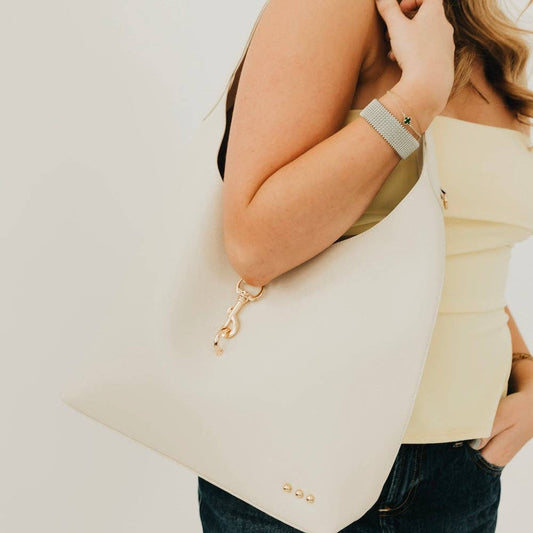 Haddie Hobo Vegan Leather Tote in Cream