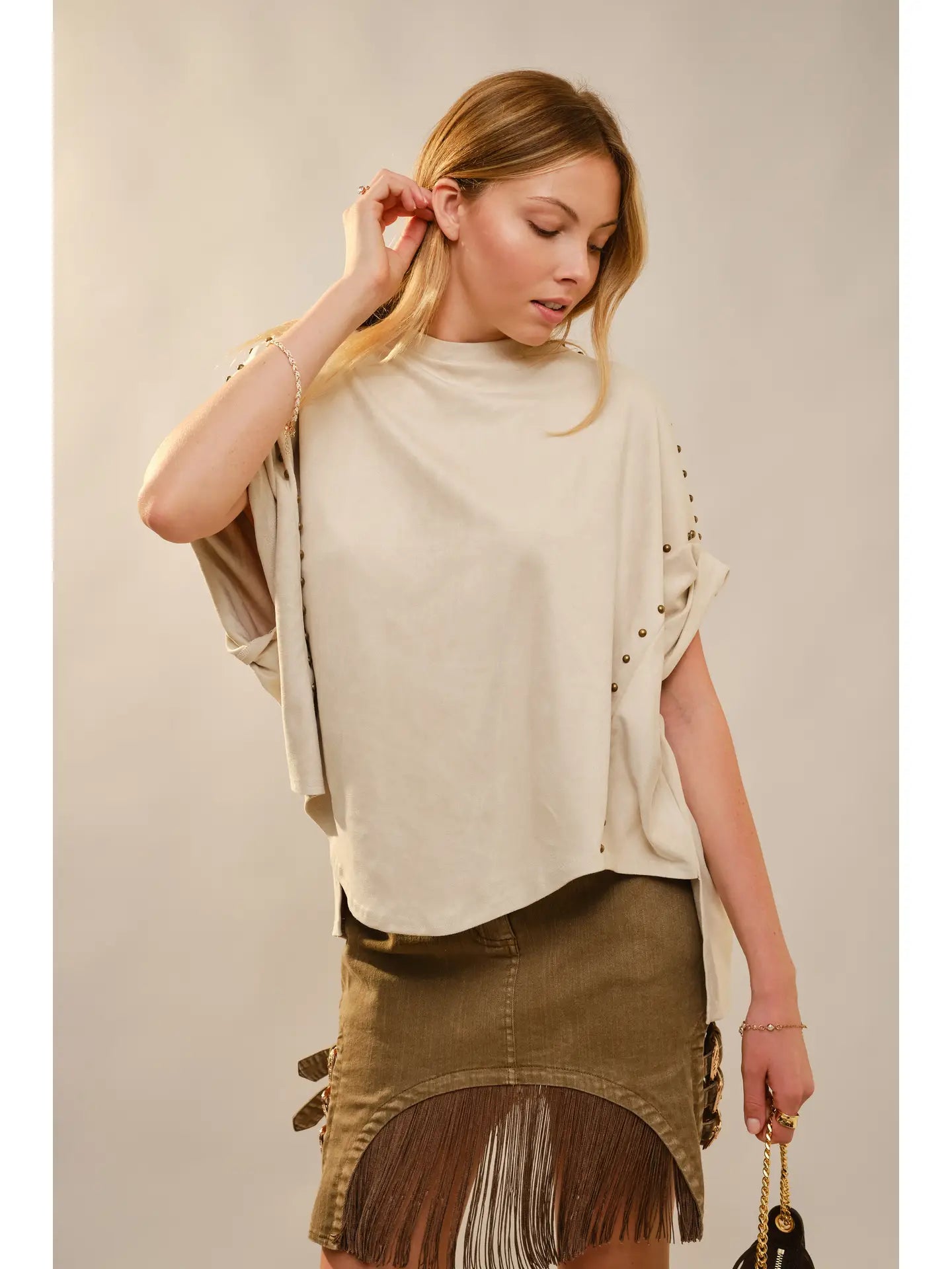 Renee Studded High Low Oversized Tee