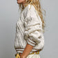 Brittany Cable Knit Crewneck Contrast Trim Sweater Top in Cream