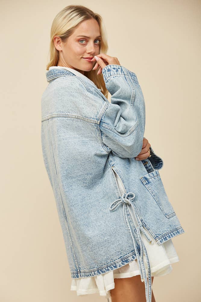 Adeline Boho Side Tie Oversized Denim Jacket