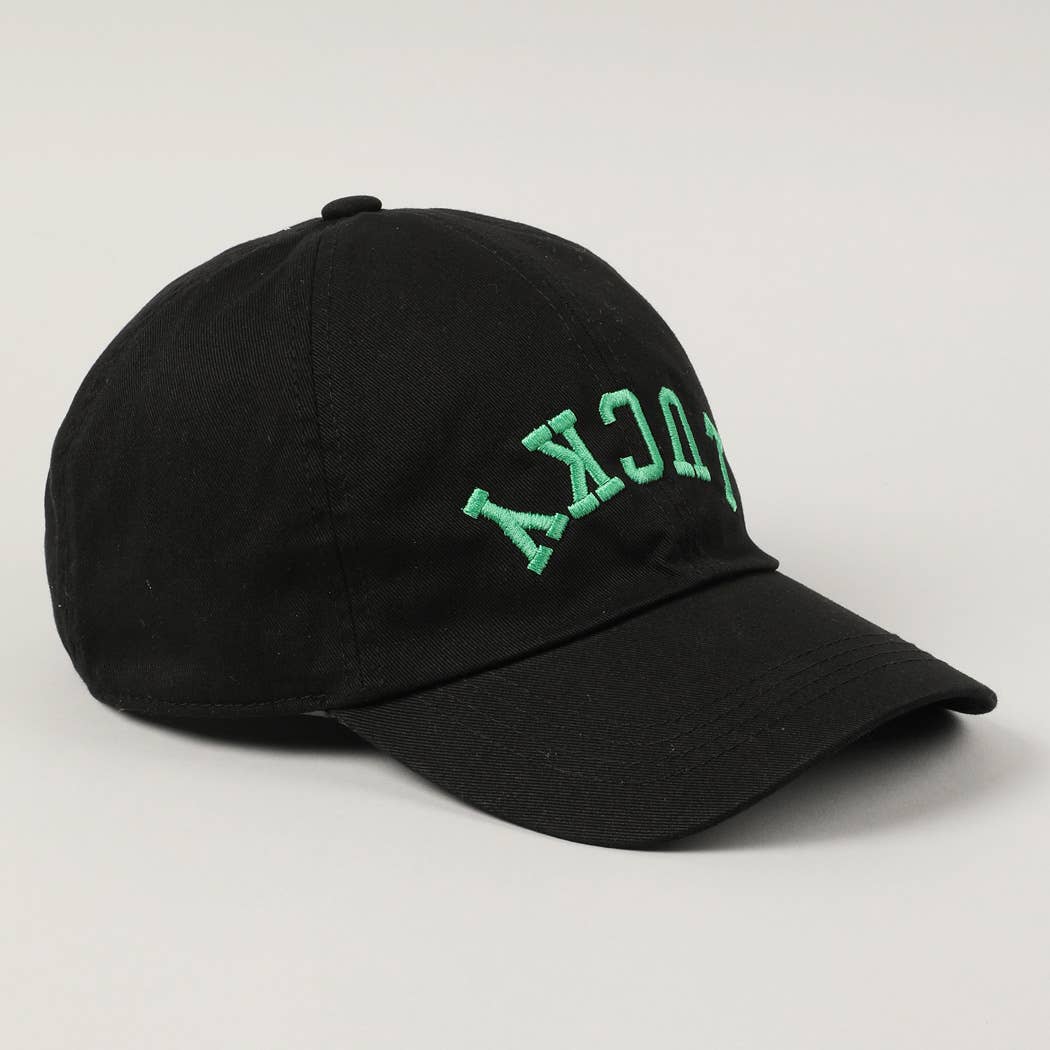LUCKY Upside Down Embroidery Baseball Cap in Black