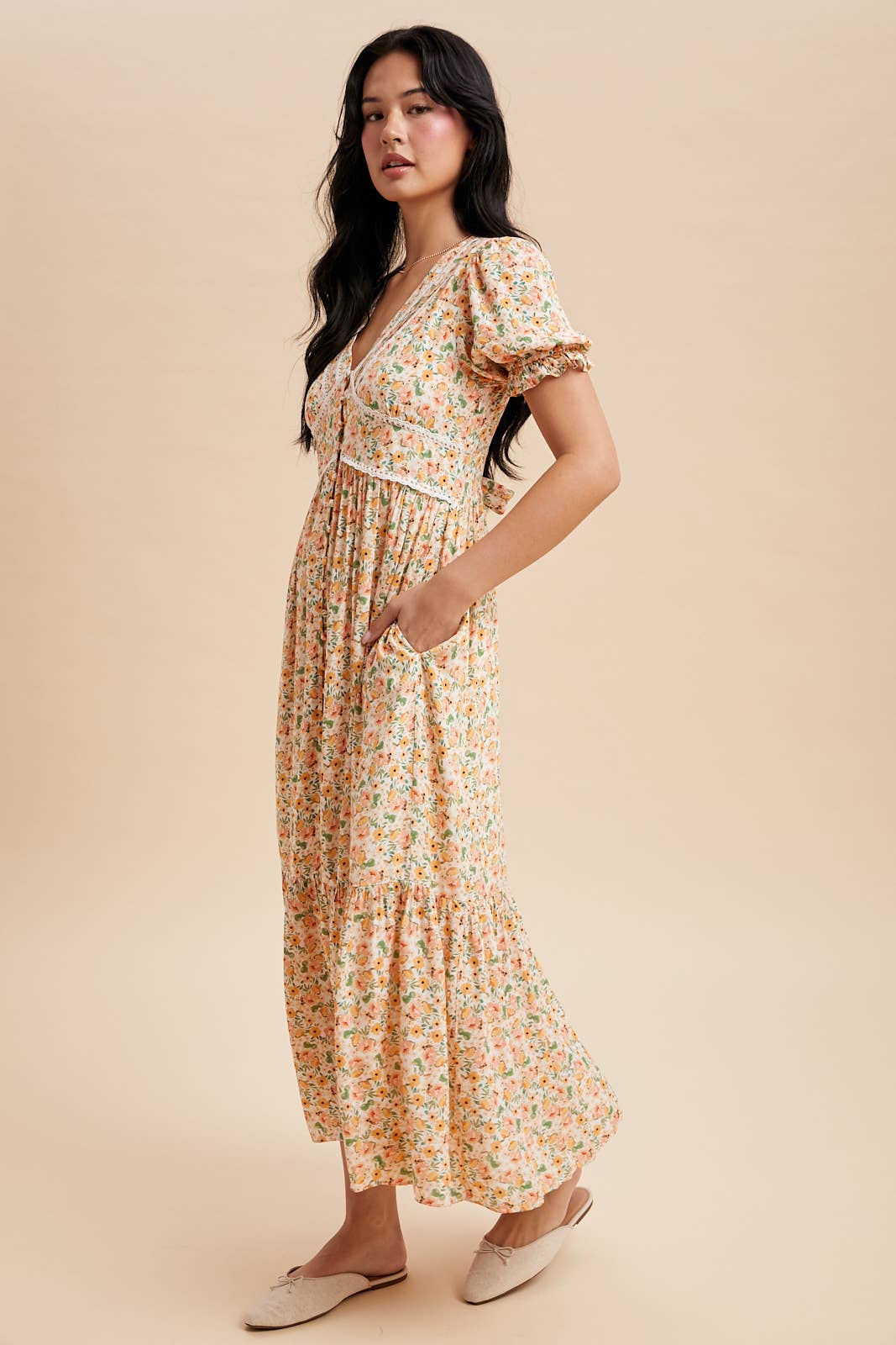 Amanda Floral Button Down Maxi Dress in Peony