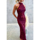Katee Sleeveless Floral High Neck Midi Dress in Wine