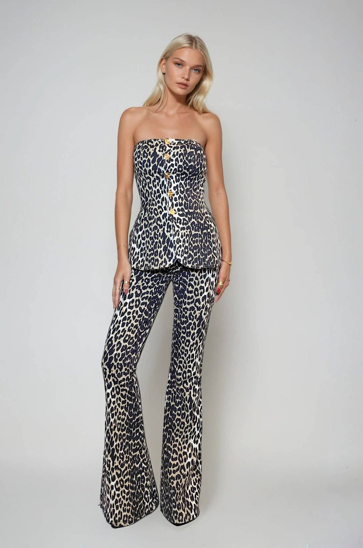 Ambria Leopard Print Stretch Denim Tube Top