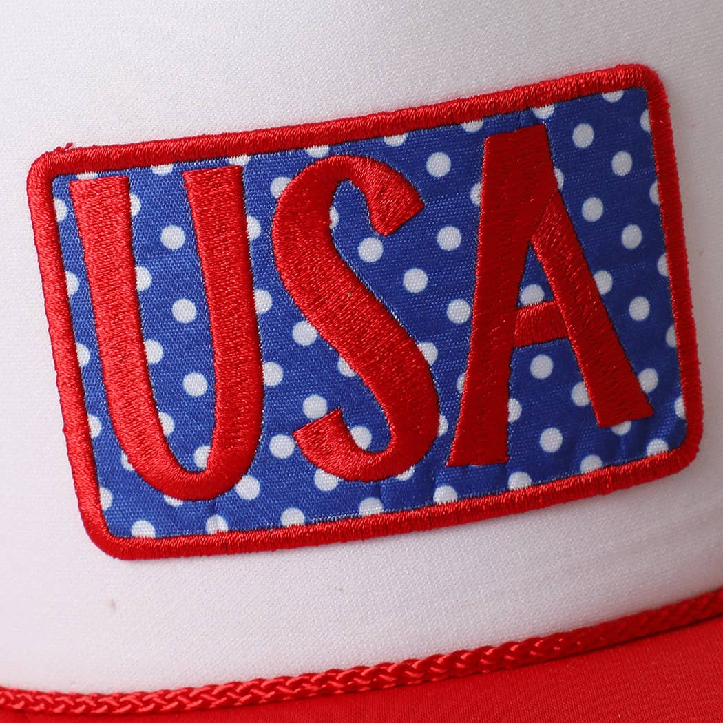 USA Embroidered Polka Dot Patch Foam Trucker Hat