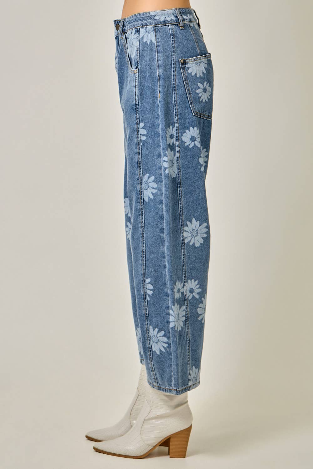 Korrine Printed Barrel Denim Jeans in Dark Denim