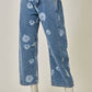 Korrine Printed Barrel Denim Jeans in Dark Denim