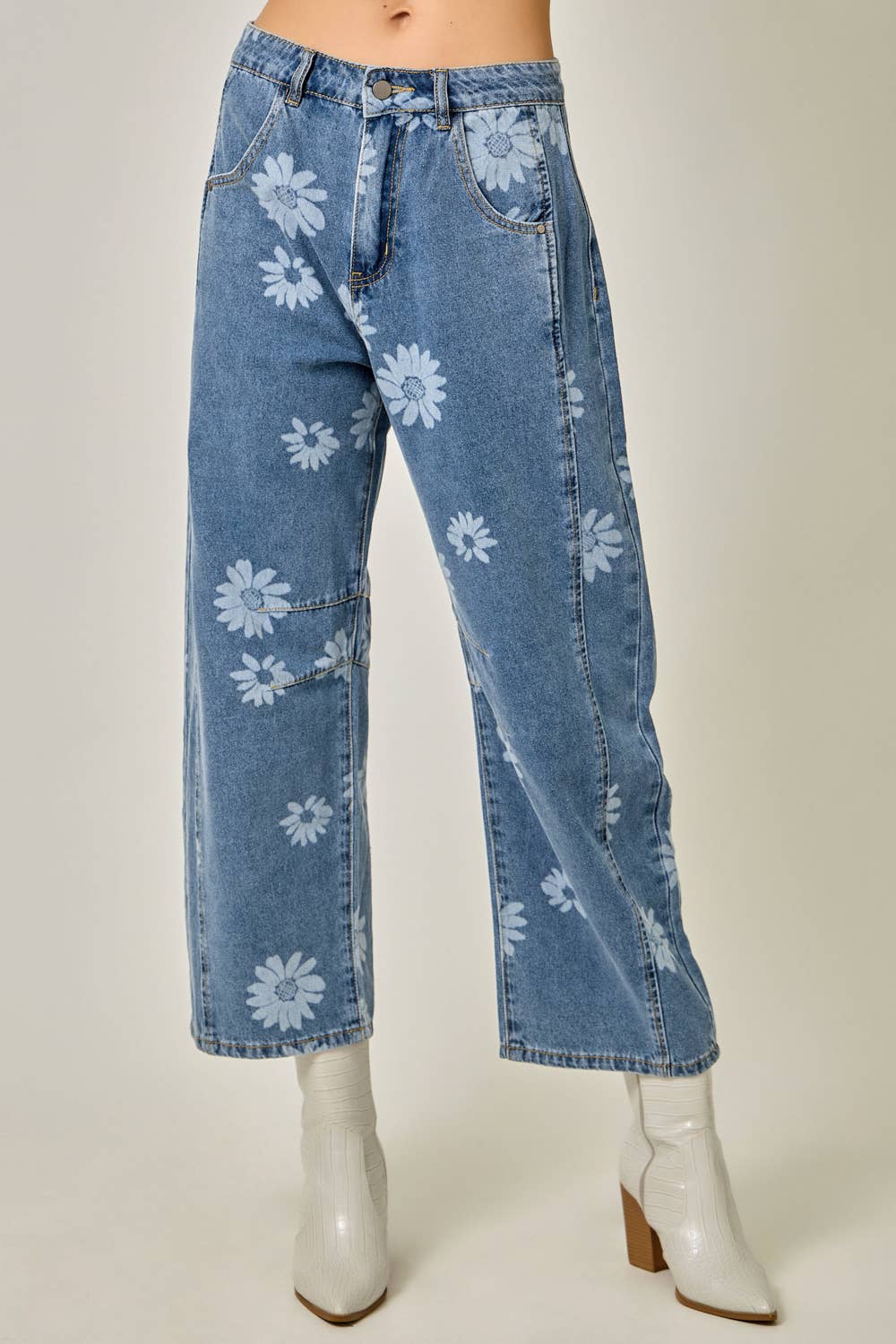 Korrine Printed Barrel Denim Jeans in Dark Denim
