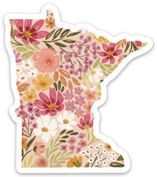 Minnesota 3x3in. Floral State Sticker: Waterfall Floral