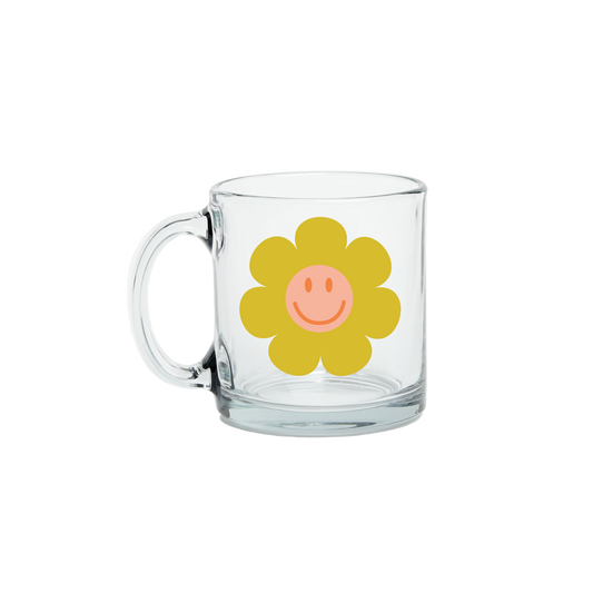 Smiley Flower Glass Mug