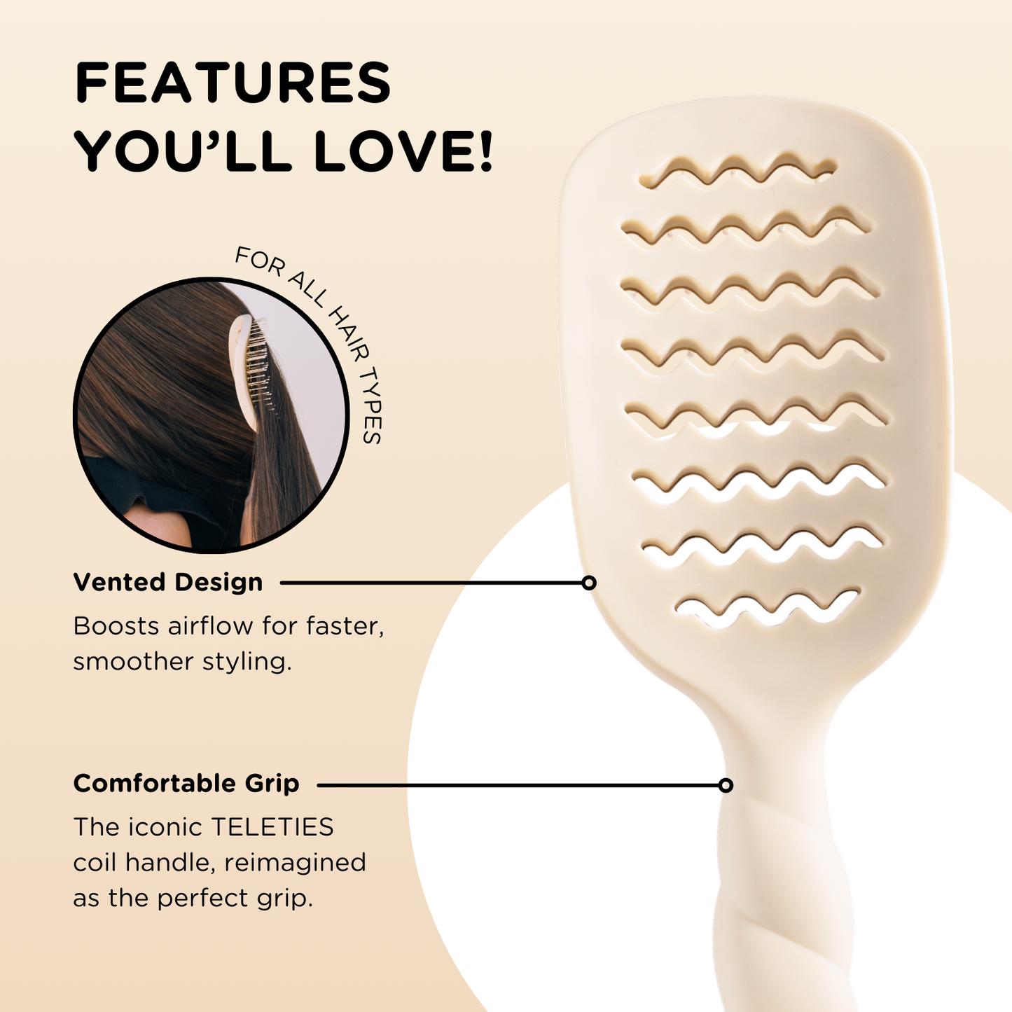 Teleties Vented Hair Brush in Tan