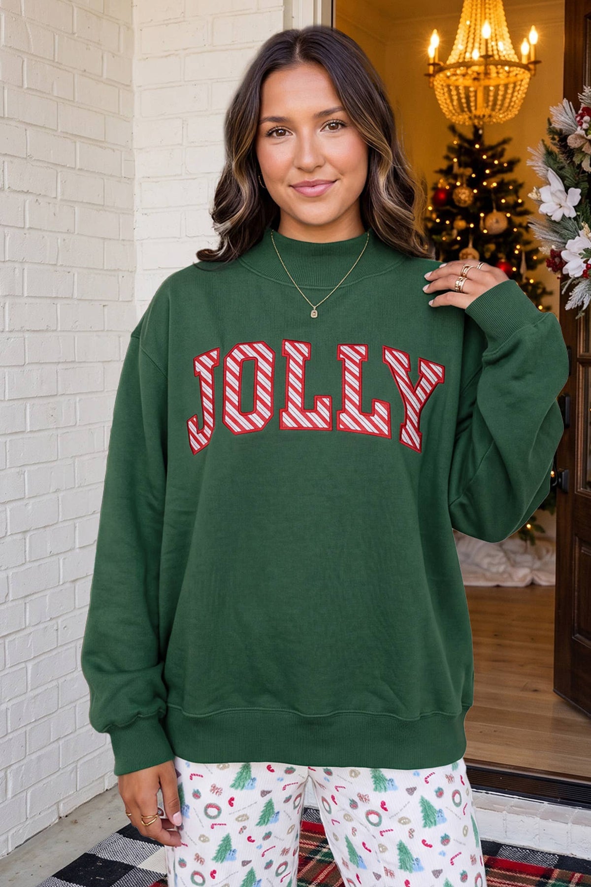 Jolly Christmas Mock Neck in Green