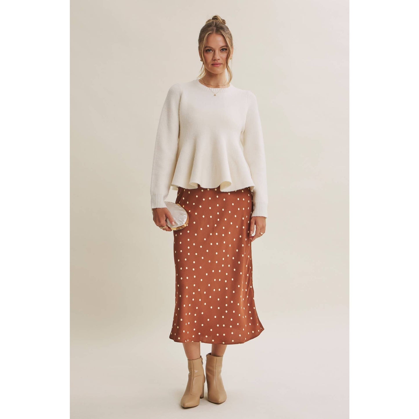 Hailey Satin Polka Dot Skirt in Burnt Orange