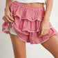 Aria Tiered Ruffle Mini Skort in Red