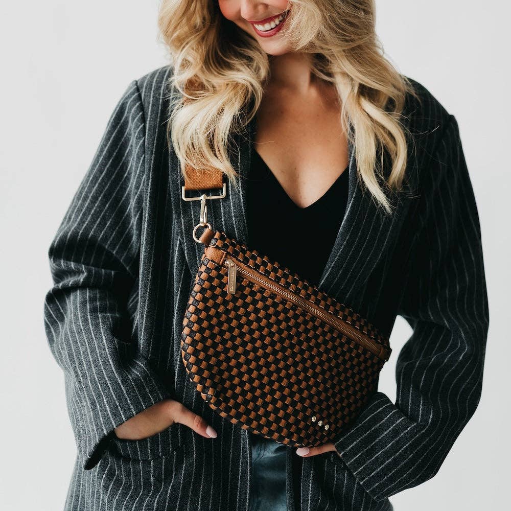 Westlyn Woven Bum Bag in Woven Checkered Coffee