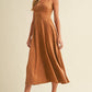Emma Suede Corset Midi Dress in Camel