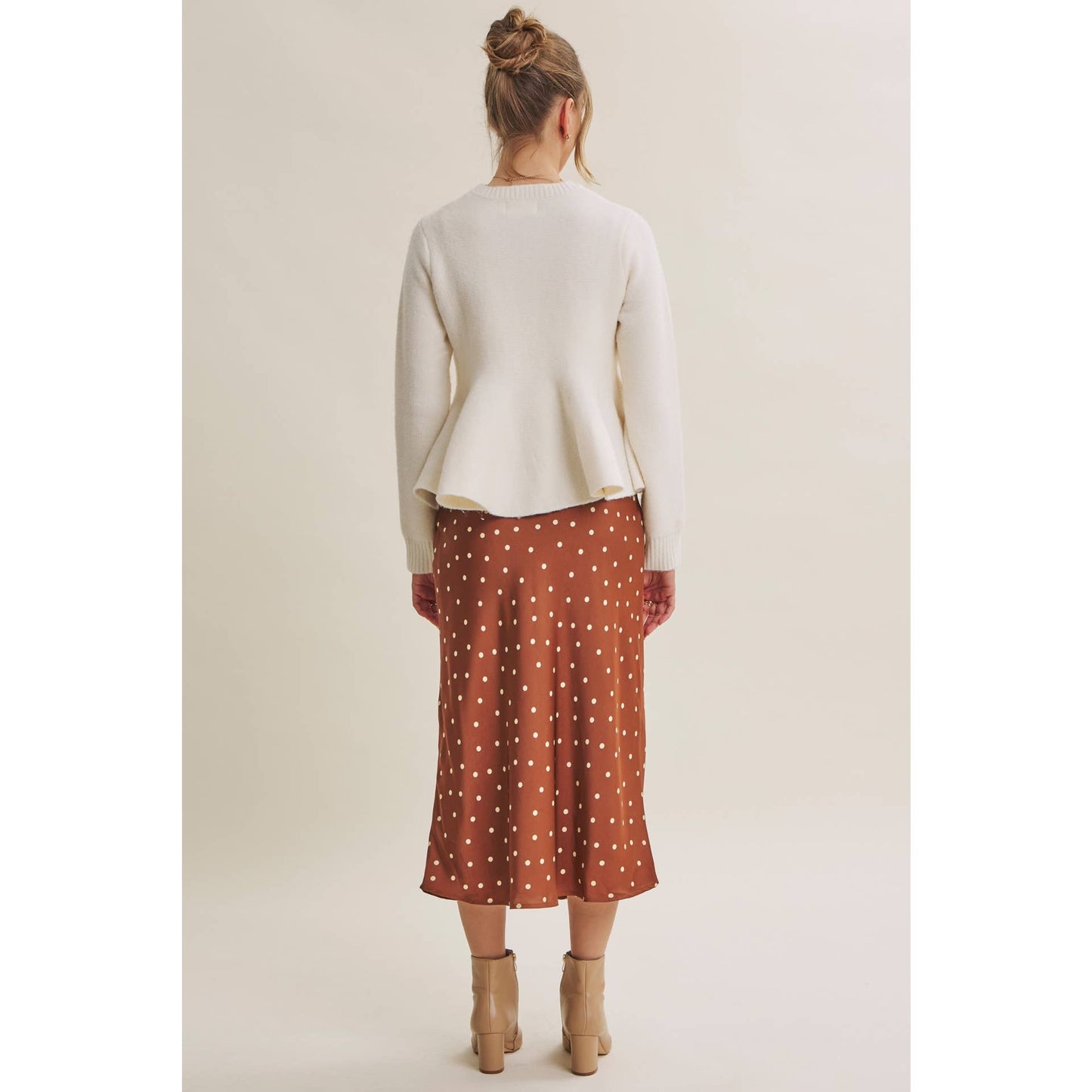 Hailey Satin Polka Dot Skirt in Burnt Orange
