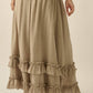 Tessa Solid Cotton Gauze Button-Front Ruffled Maxi Skirt in Stone