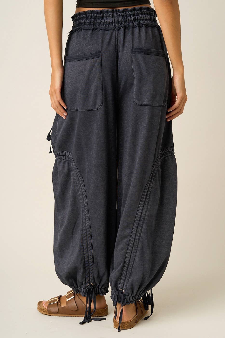 Klara Washed French Terry Drop Pocket Pant in Black