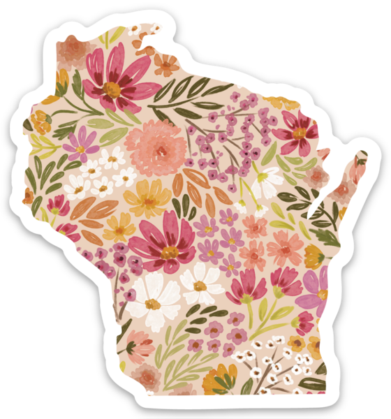 Wisconsin 3x3in. State Sticker: Waterfall Floral