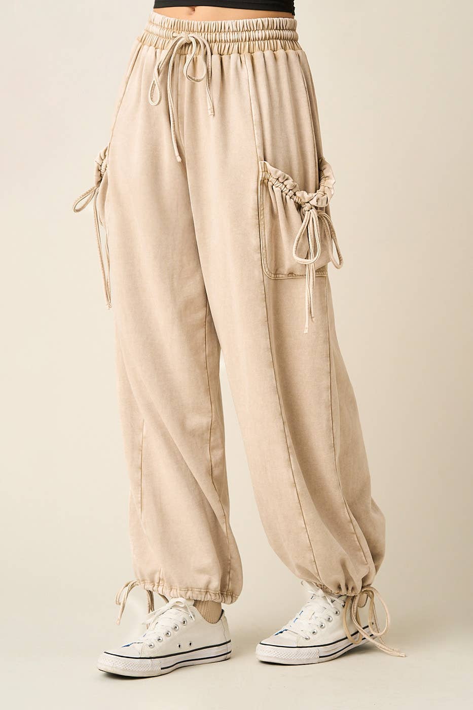 Julia Washed French Terry Drop Pocket Pant in Sandshell