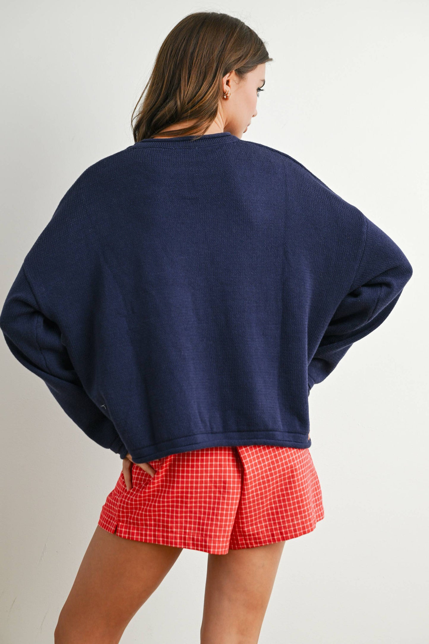 Renae Graphic Knit Long Sleeve Top in Navy