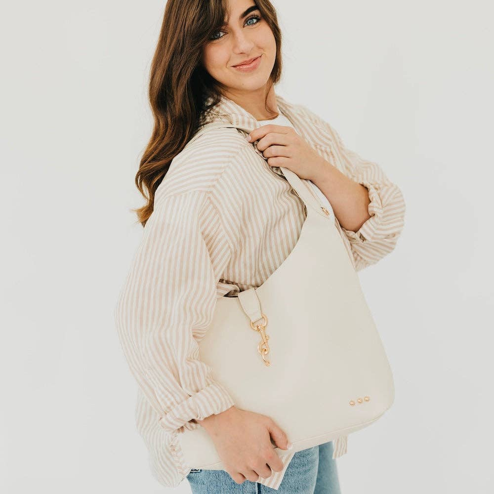 Haddie Hobo Vegan Leather Tote in Cream