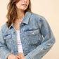 Josee Clear Crystal Crop Trucker Stretch Denim Jacket