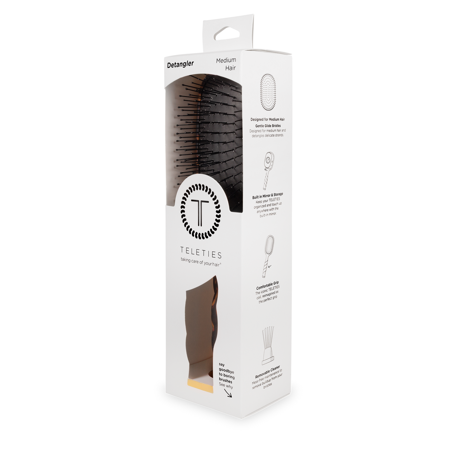 Teleties Detangler Hair Brush for Medium Hair in Tortoise