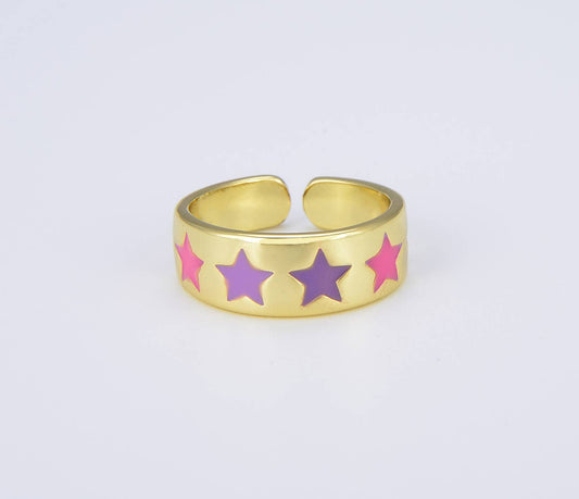 Gold Filled Star Adjustable Ring Pink and Purple