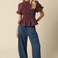 Maggie Plaid Peplum Top in Maroon