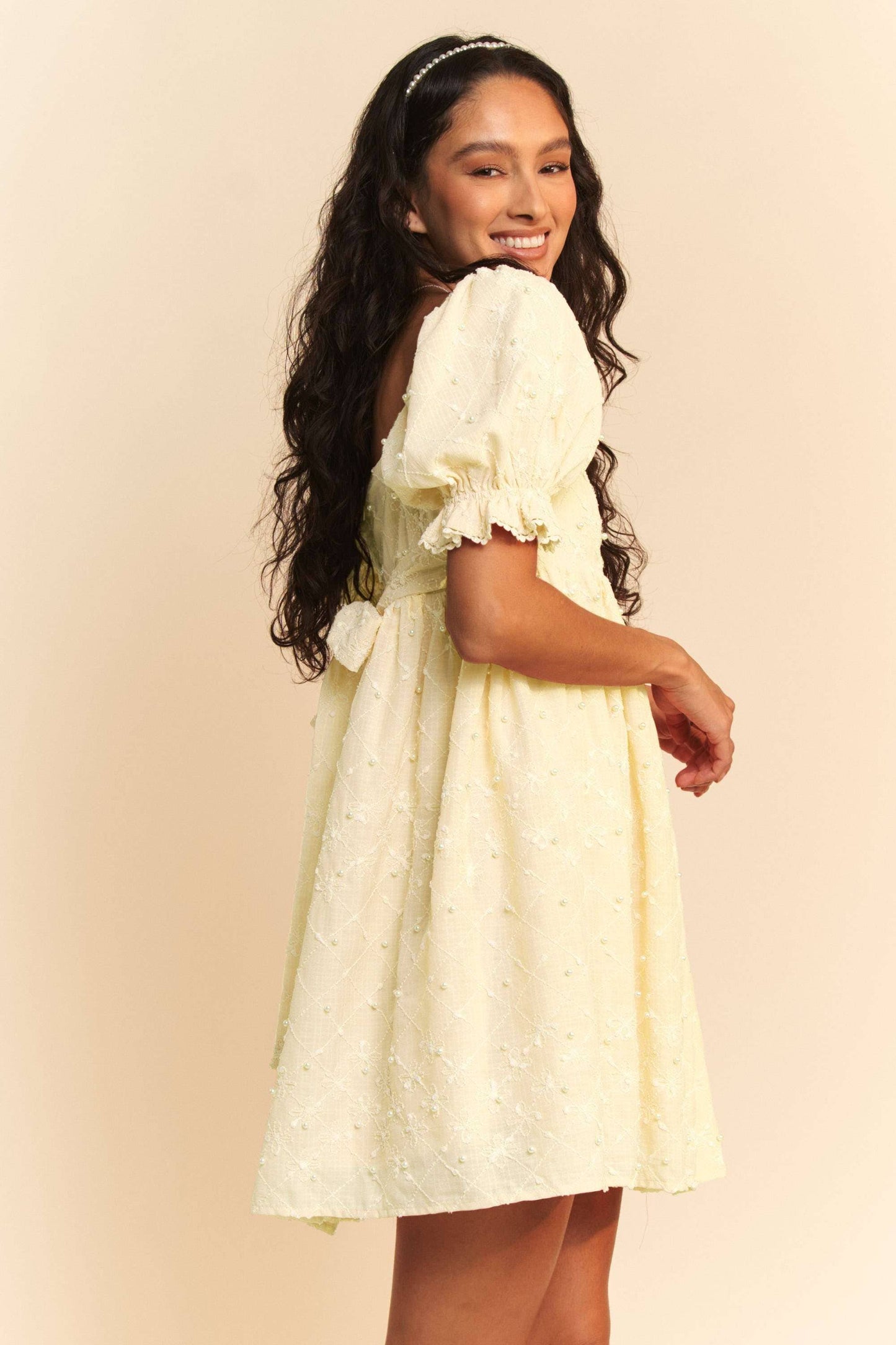 Lexi Flower Balloon Sleeve Mini Dress in Plus Size