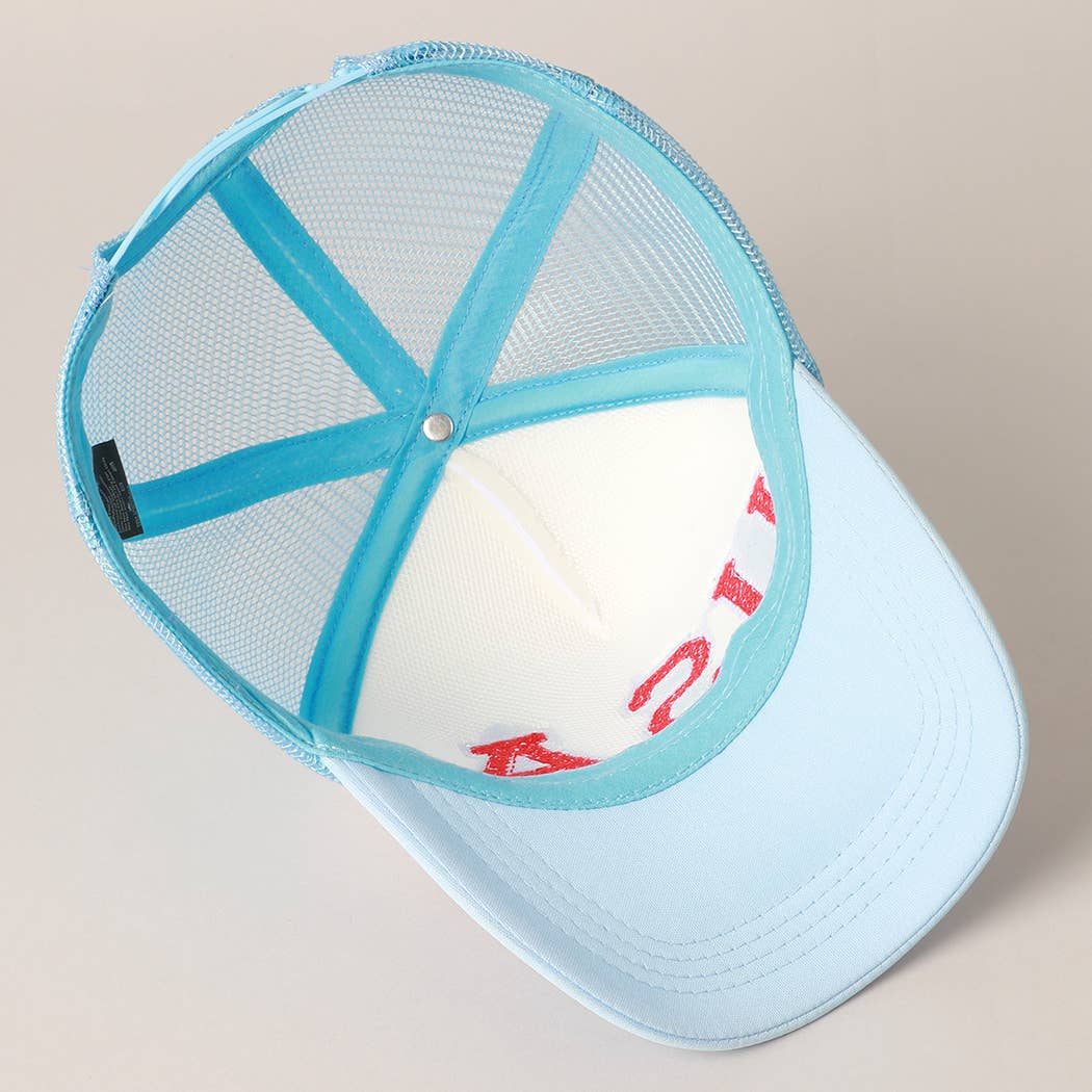 USA Chenille Patched Trucker Hat in Light Blue