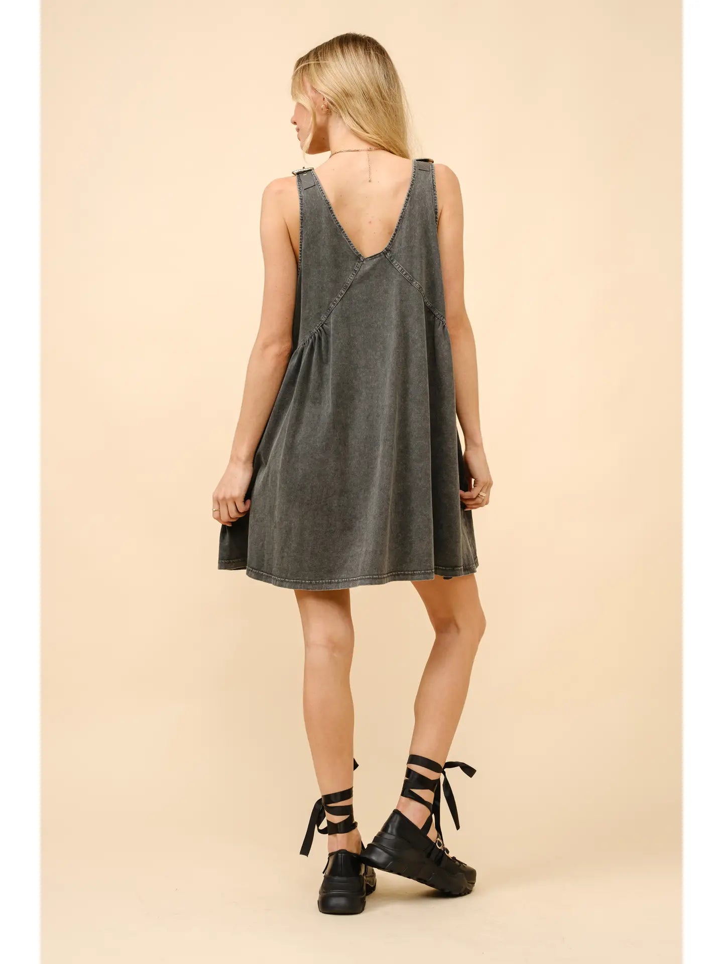 Hallee Plunge V Neck Buckle Babydoll Dress