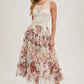 Joni Floral Ruffled Mesh Skirt in Ecru