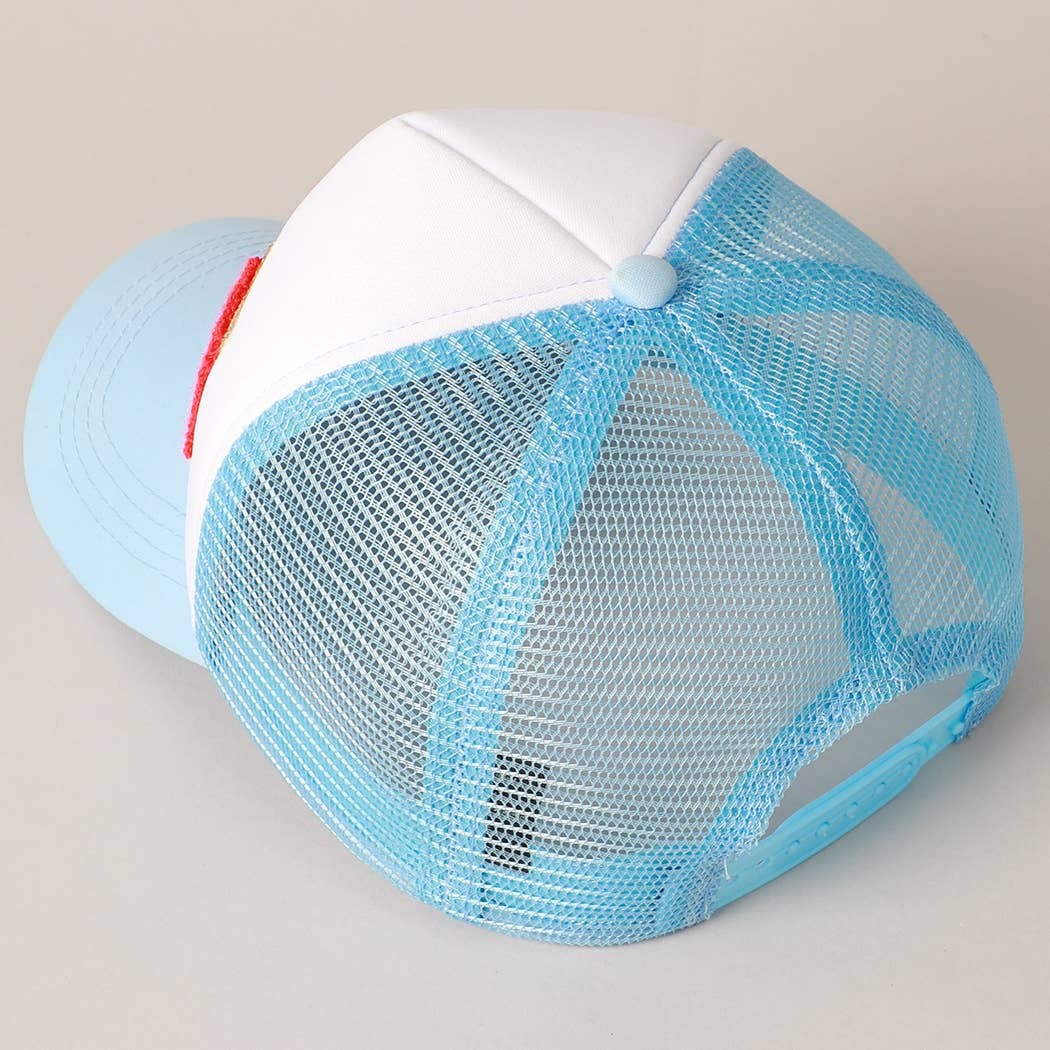 USA Chenille Patched Trucker Hat in Light Blue