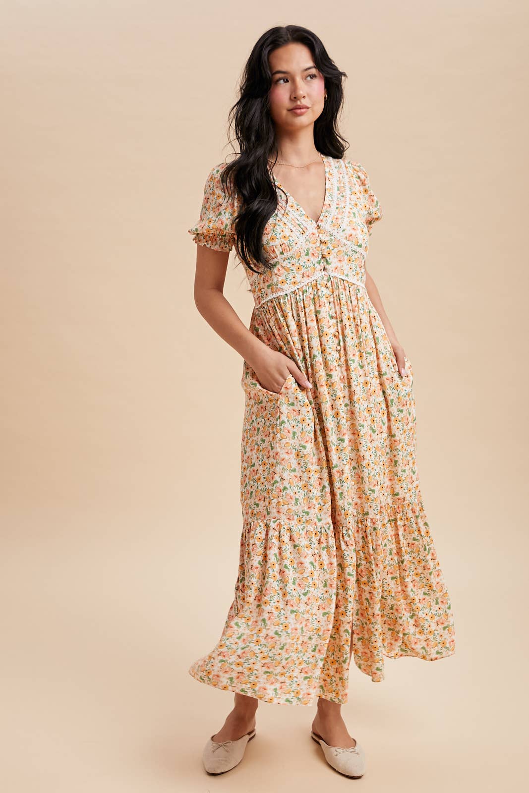 Amanda Floral Button Down Maxi Dress in Peony