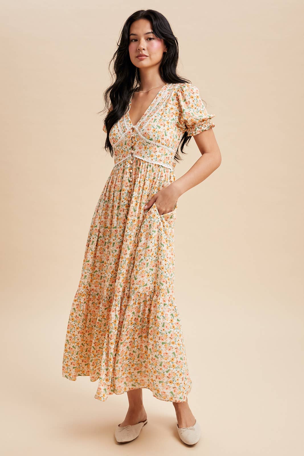 Amanda Floral Button Down Maxi Dress in Peony