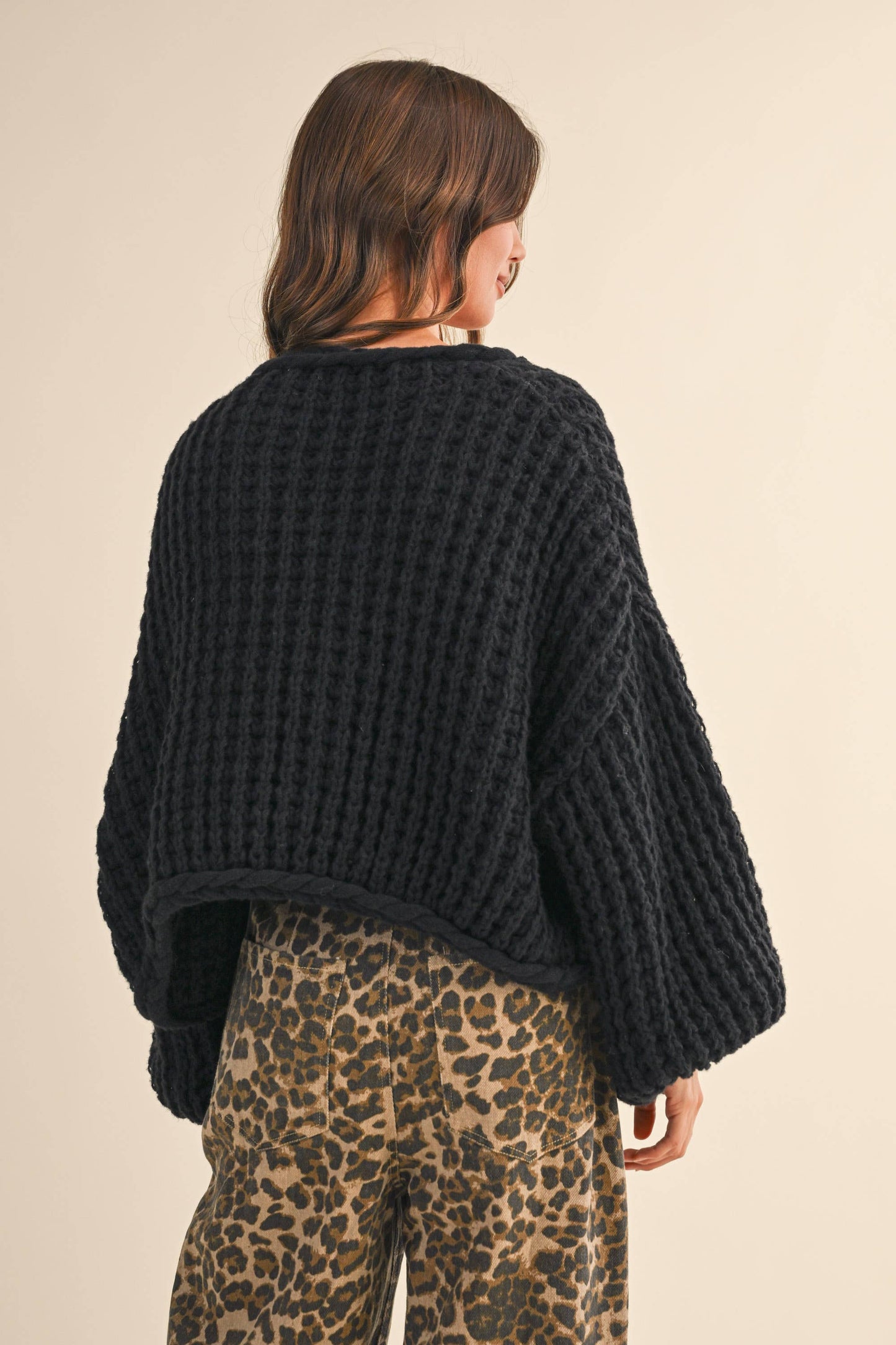 Christina Balloon Sleeve Cardigan in Black