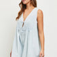 Clara Washed Denim Tie with Pleated Denim Romper Icy Denim
