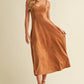 Emma Suede Corset Midi Dress in Camel