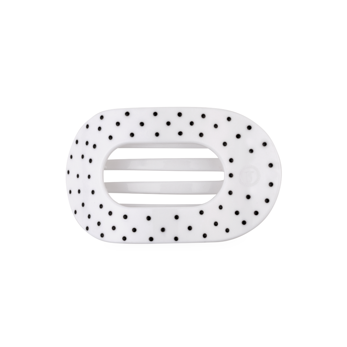 Medium Flat Round Hair Clip White Polka Dot