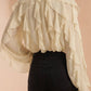 Vicky Sheer Ruffled Detail Button Down Blouse in Beige