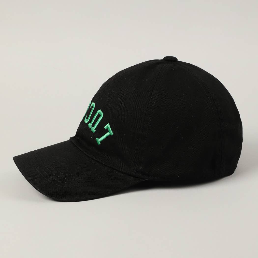 LUCKY Upside Down Embroidery Baseball Cap in Black