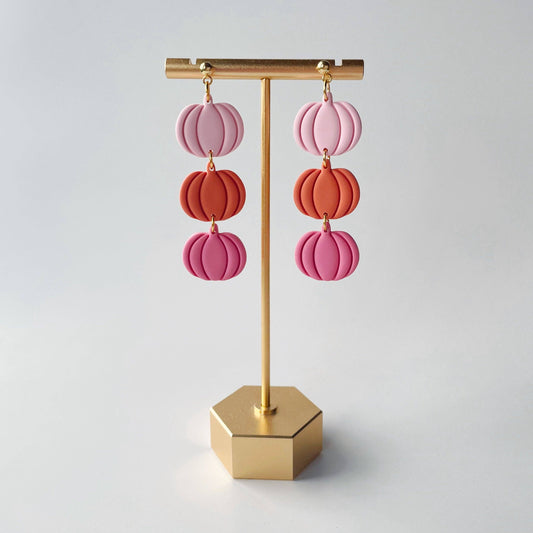 Pink Pumpkin Dangles in Polymer Clay Halloween Earrings