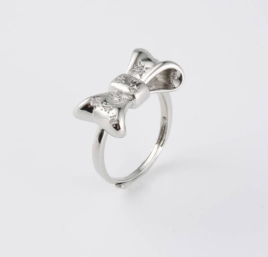 Bow Tie Knot Adjustable Ring Silver